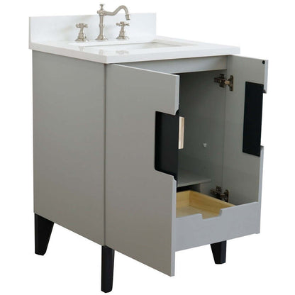 25" Single sink vanity in Light Gray finish with White quartz and rectangle sink - 408800-25-LG-WER