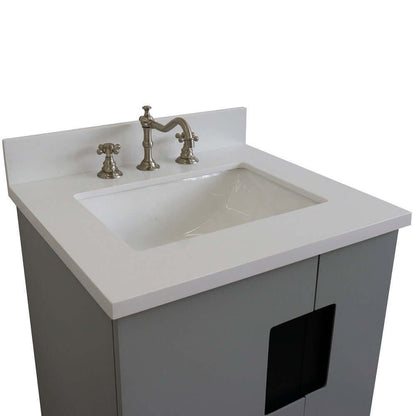 25" Single sink vanity in Light Gray finish with White quartz and rectangle sink - 408800-25-LG-WER