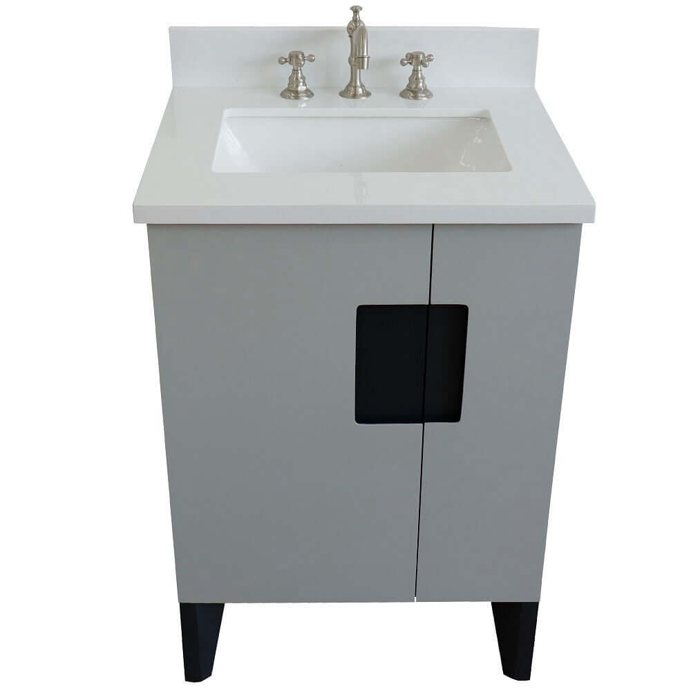 25" Single sink vanity in Light Gray finish with White quartz and rectangle sink - 408800-25-LG-WER