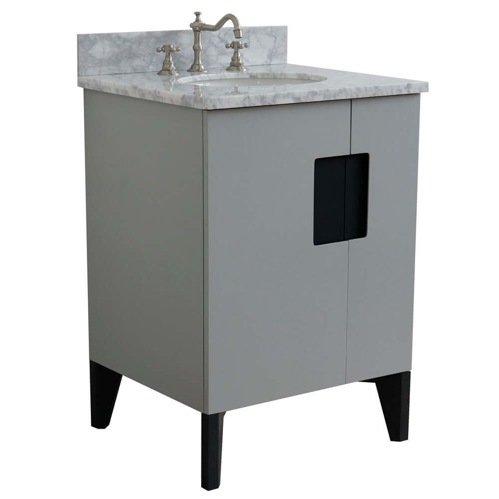 25" Single sink vanity in Light Gray finish with White Carrara marble and oval sink - 408800-25-LG-WMO