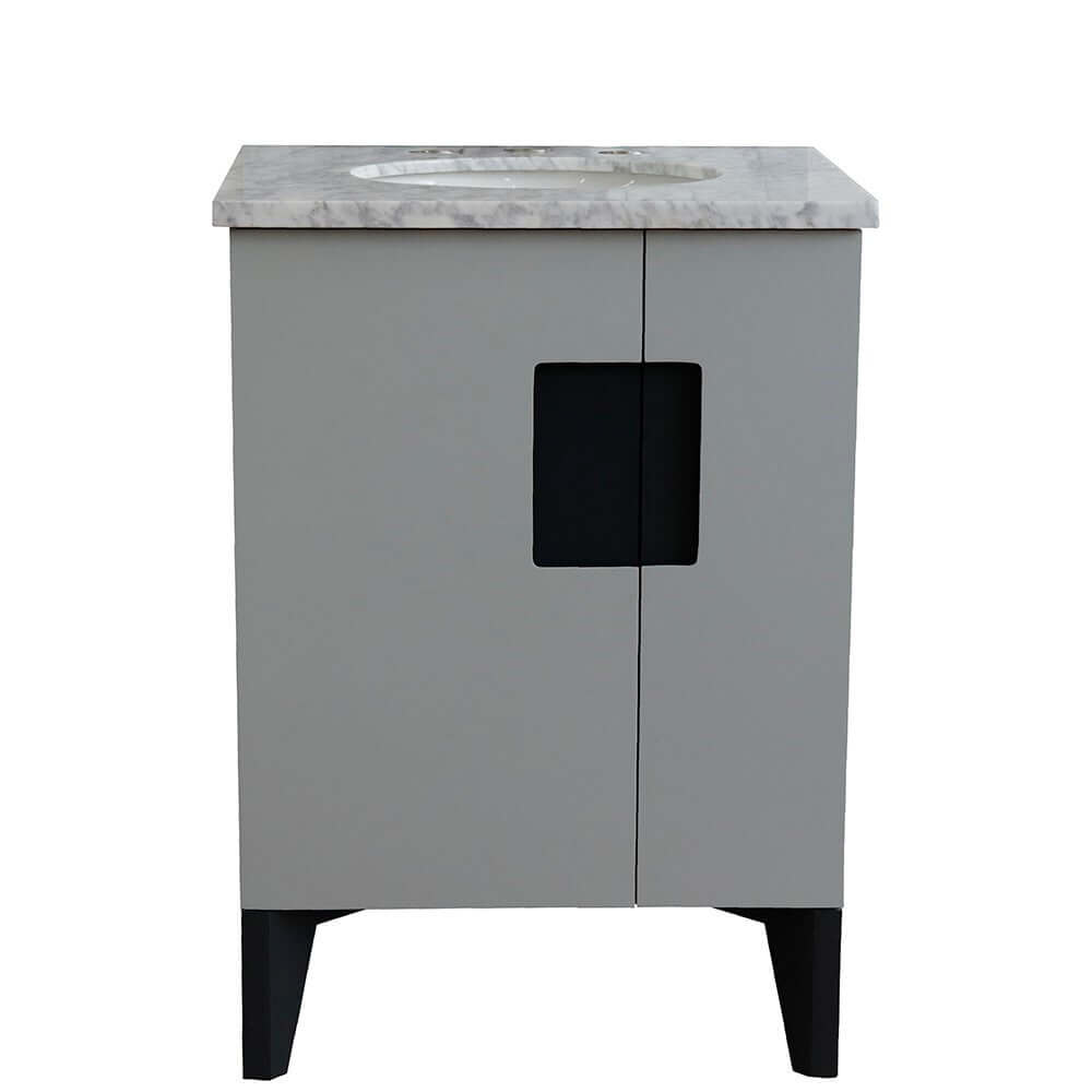 25" Single sink vanity in Light Gray finish with White Carrara marble and oval sink - 408800-25-LG-WMO