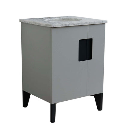 25" Single sink vanity in Light Gray finish with White Carrara marble and oval sink - 408800-25-LG-WMO