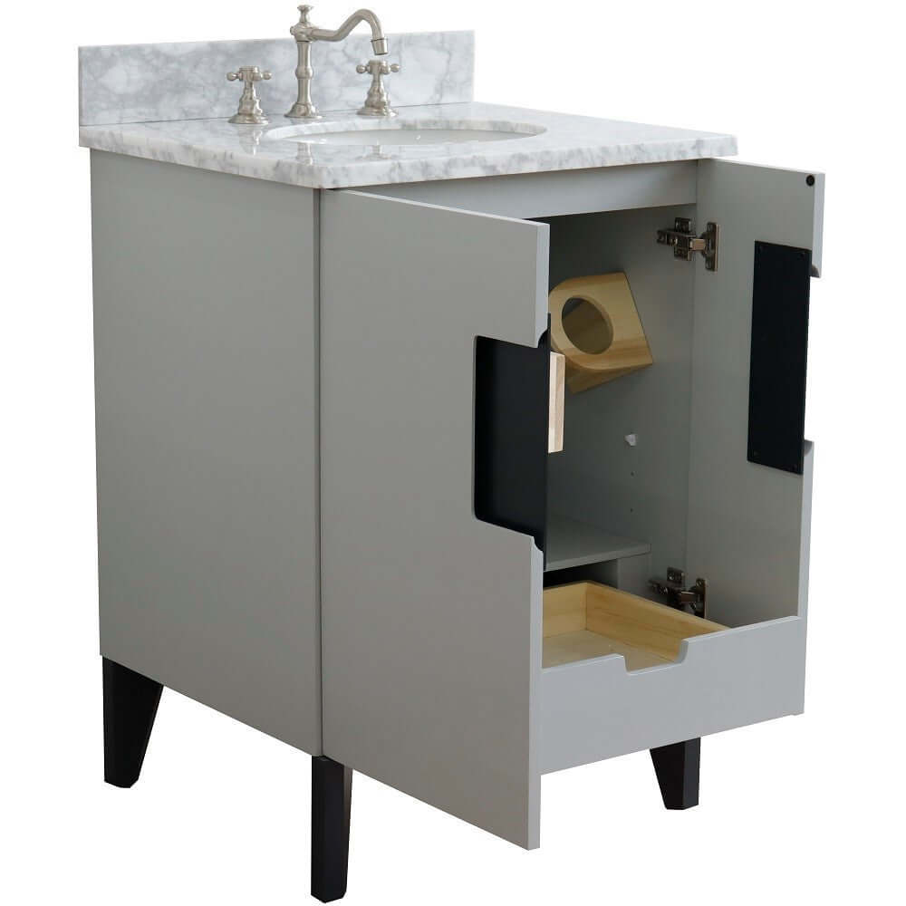 25" Single sink vanity in Light Gray finish with White Carrara marble and oval sink - 408800-25-LG-WMO