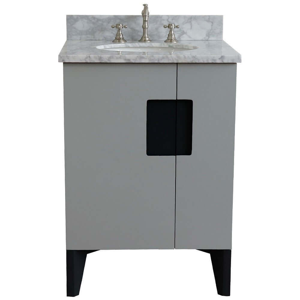 25" Single sink vanity in Light Gray finish with White Carrara marble and oval sink - 408800-25-LG-WMO