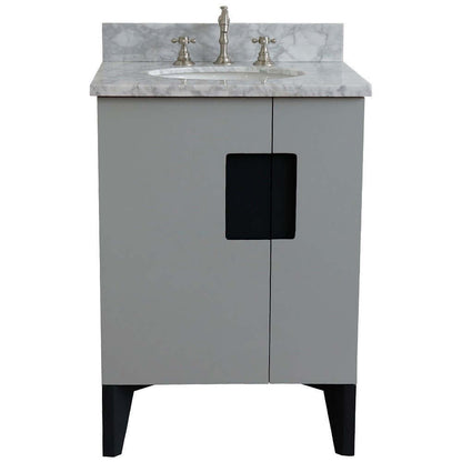 25" Single sink vanity in Light Gray finish with White Carrara marble and oval sink - 408800-25-LG-WMO