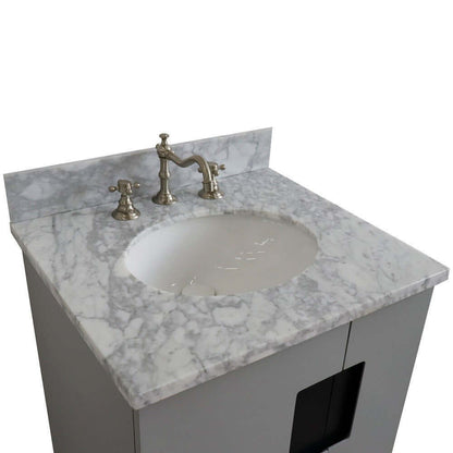 25" Single sink vanity in Light Gray finish with White Carrara marble and oval sink - 408800-25-LG-WMO