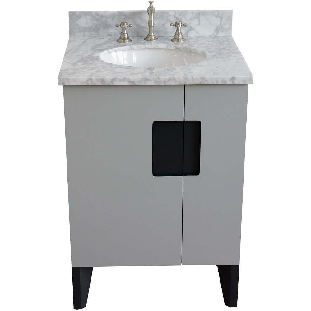 25" Single sink vanity in Light Gray finish with White Carrara marble and oval sink - 408800-25-LG-WMO