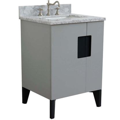 25" Single sink vanity in Light Gray finish with White Carrara marble and rectangle sink - 408800-25-LG-WMR