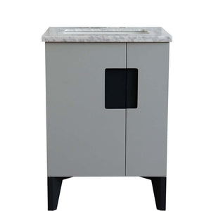 25" Single sink vanity in Light Gray finish with White Carrara marble and round sink - 408800-25-LG-WMRD