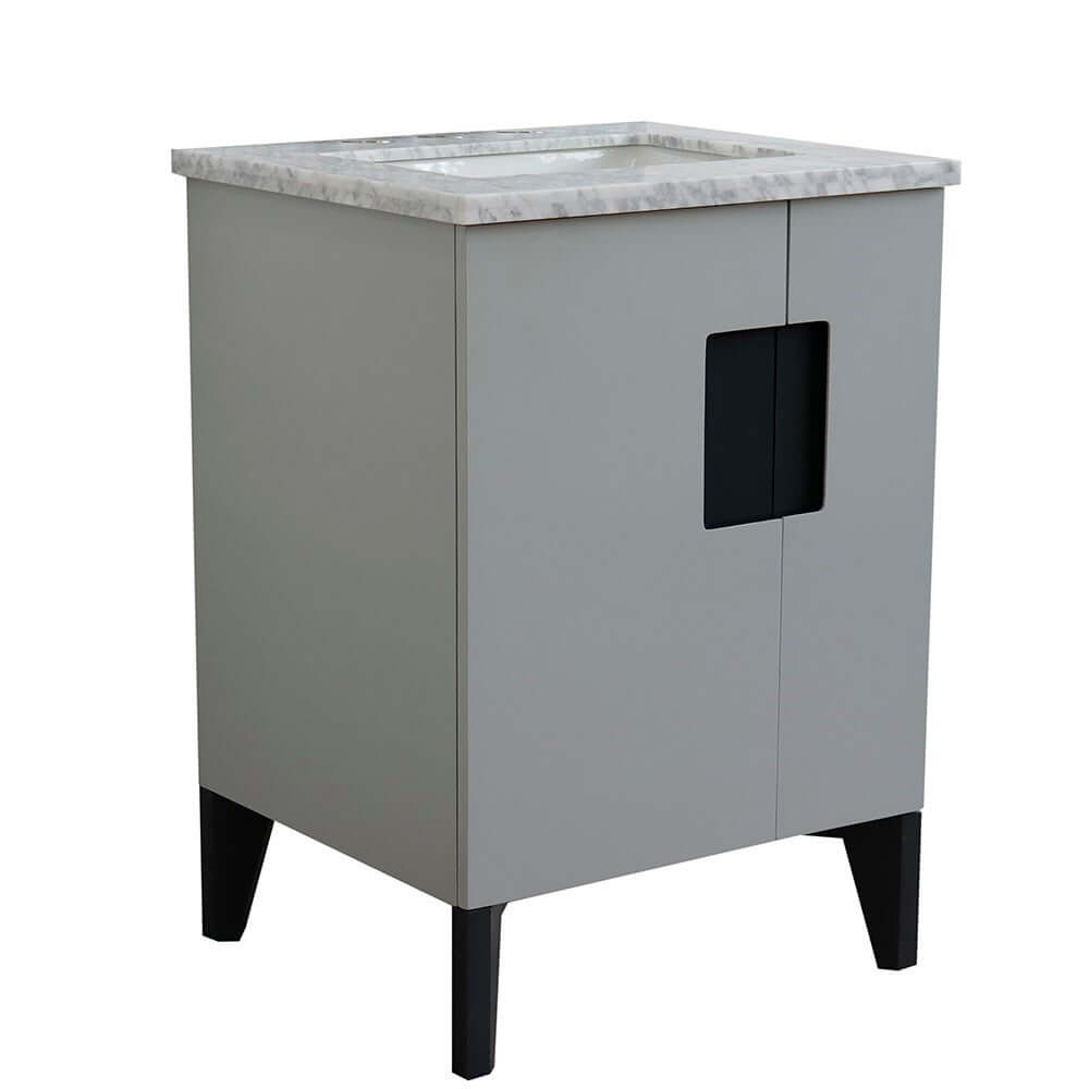 25" Single sink vanity in Light Gray finish with White Carrara marble and rectangle sink - 408800-25-LG-WMR