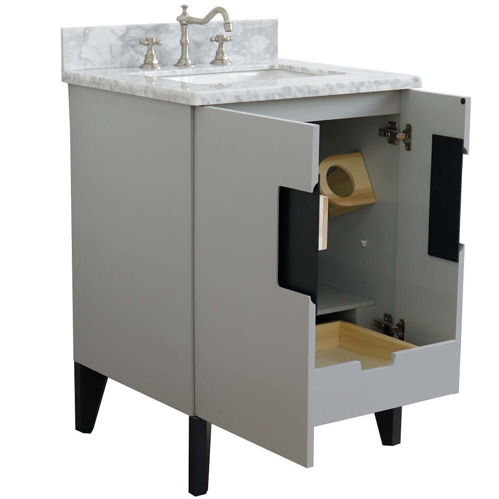 25" Single sink vanity in Light Gray finish with White Carrara marble and rectangle sink - 408800-25-LG-WMR