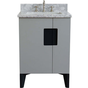 25" Single sink vanity in Light Gray finish with White Carrara marble and round sink - 408800-25-LG-WMRD