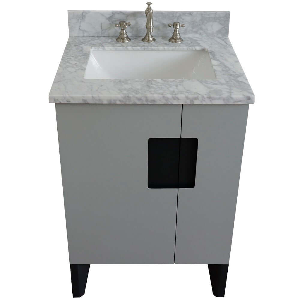 25" Single sink vanity in Light Gray finish with White Carrara marble and rectangle sink - 408800-25-LG-WMR