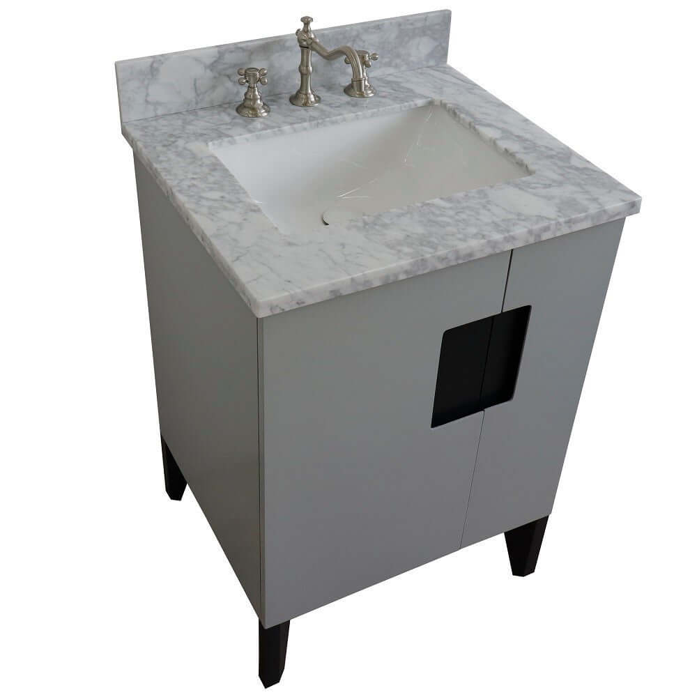 25" Single sink vanity in Light Gray finish with White Carrara marble and rectangle sink - 408800-25-LG-WMR