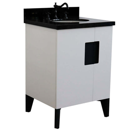 25" Single sink vanity in White finish with Black galaxy granite and oval sink - 408800-25-WH-BGO