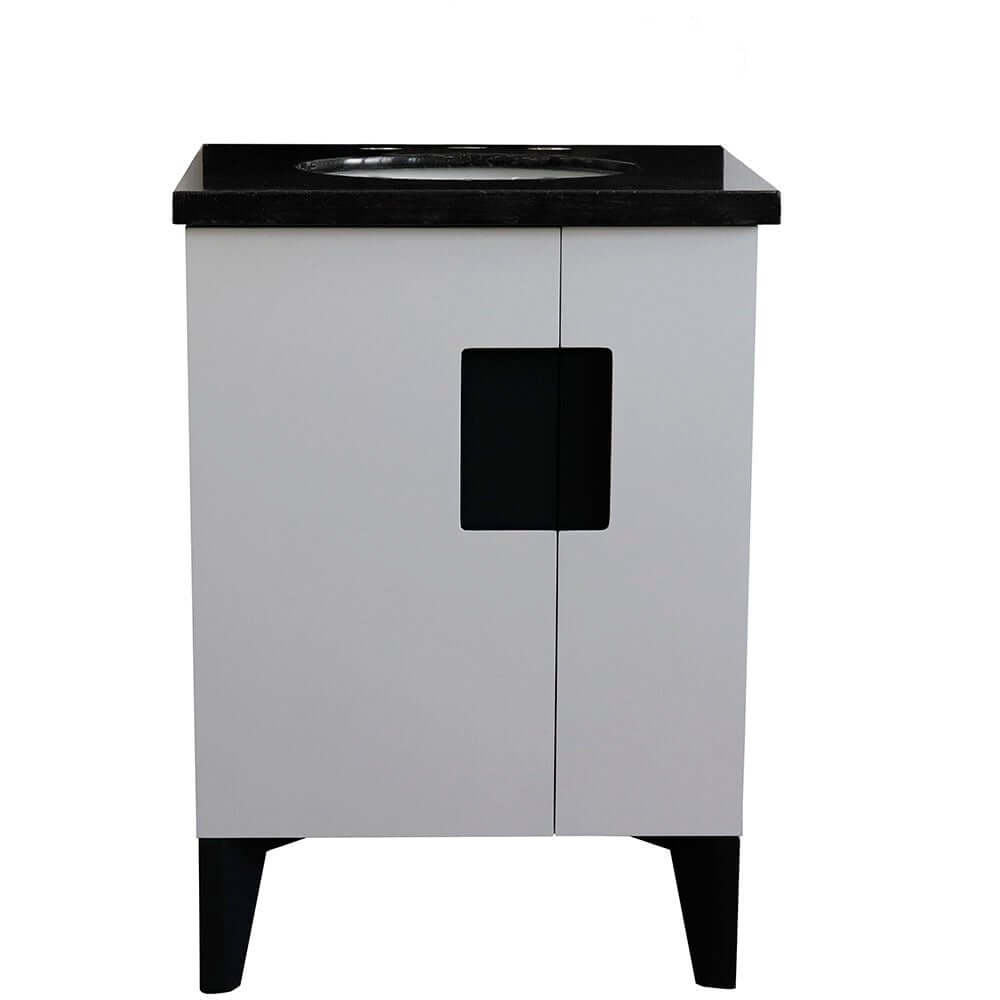 25" Single sink vanity in White finish with Black galaxy granite and oval sink - 408800-25-WH-BGO