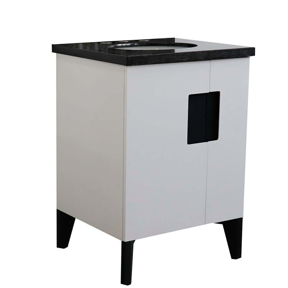 25" Single sink vanity in White finish with Black galaxy granite and oval sink - 408800-25-WH-BGO