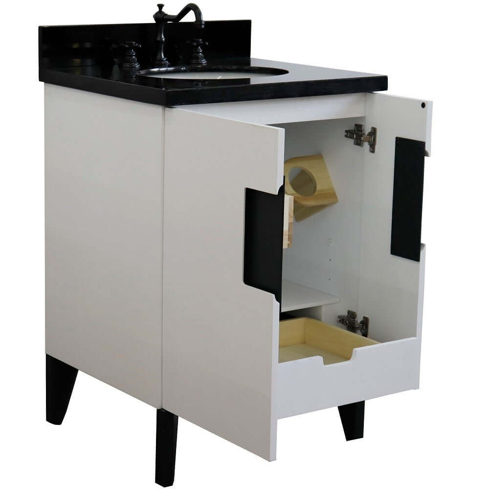 25" Single sink vanity in White finish with Black galaxy granite and oval sink - 408800-25-WH-BGO