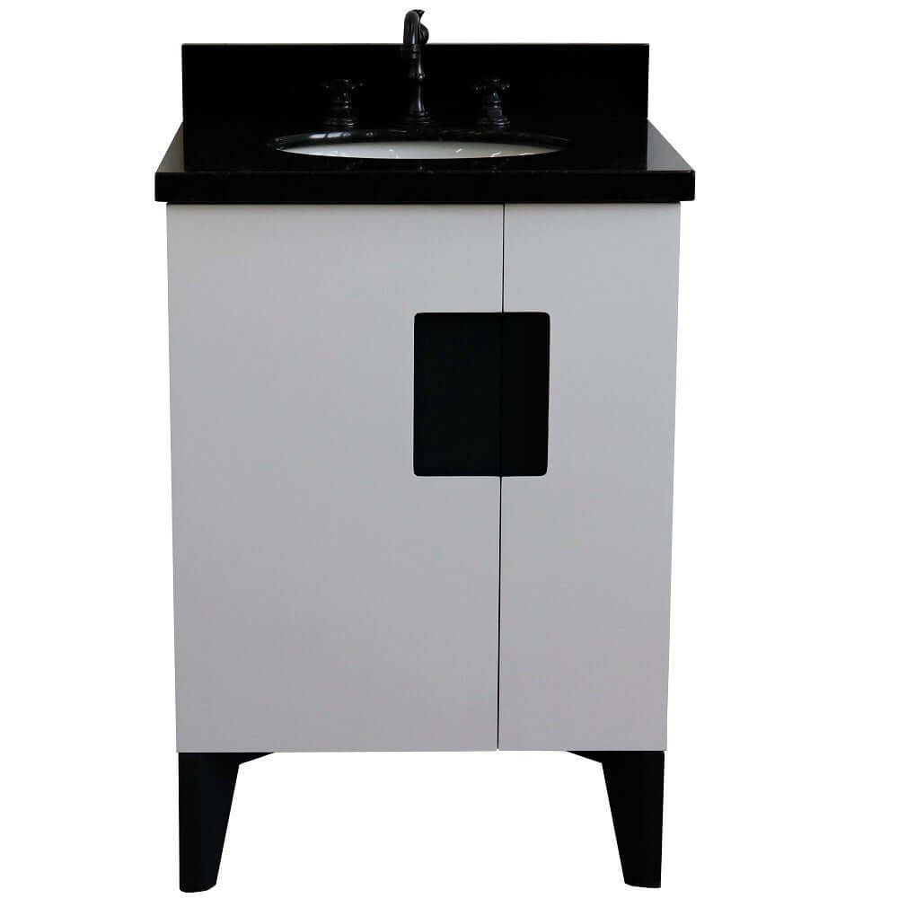 25" Single sink vanity in White finish with Black galaxy granite and oval sink - 408800-25-WH-BGO