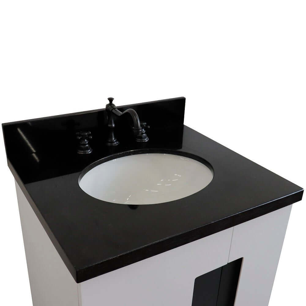 25" Single sink vanity in White finish with Black galaxy granite and oval sink - 408800-25-WH-BGO