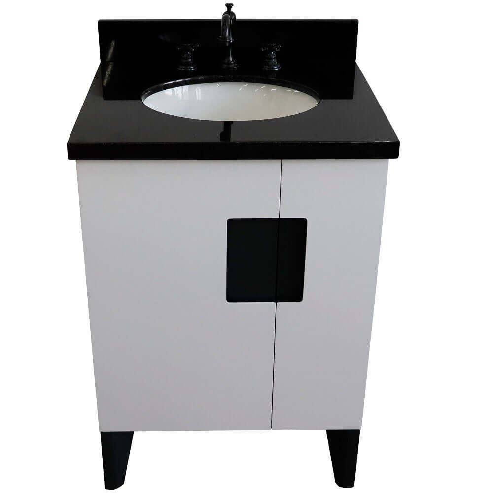 25" Single sink vanity in White finish with Black galaxy granite and oval sink - 408800-25-WH-BGO