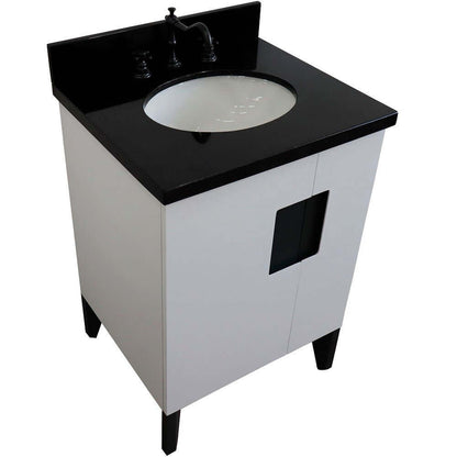 25" Single sink vanity in White finish with Black galaxy granite and oval sink - 408800-25-WH-BGO