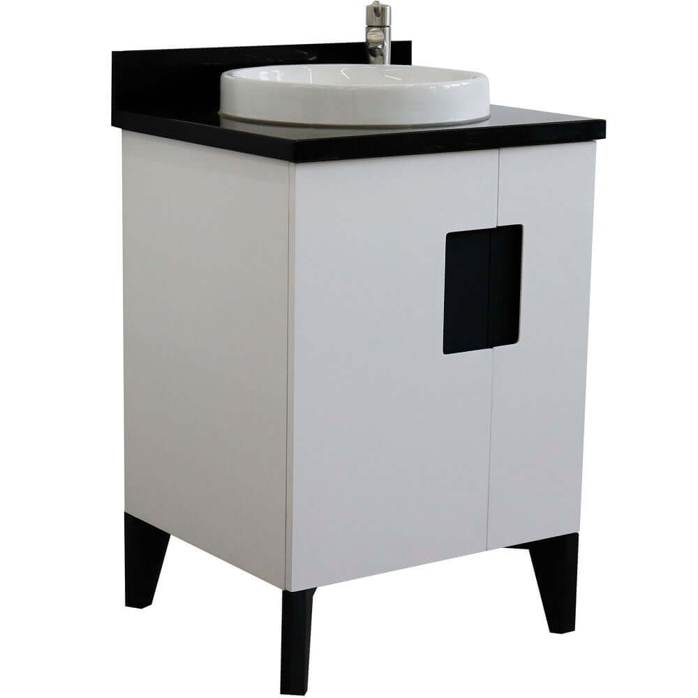 25" Single sink vanity in White finish with Black galaxy granite and round sink - 408800-25-WH-BGRD