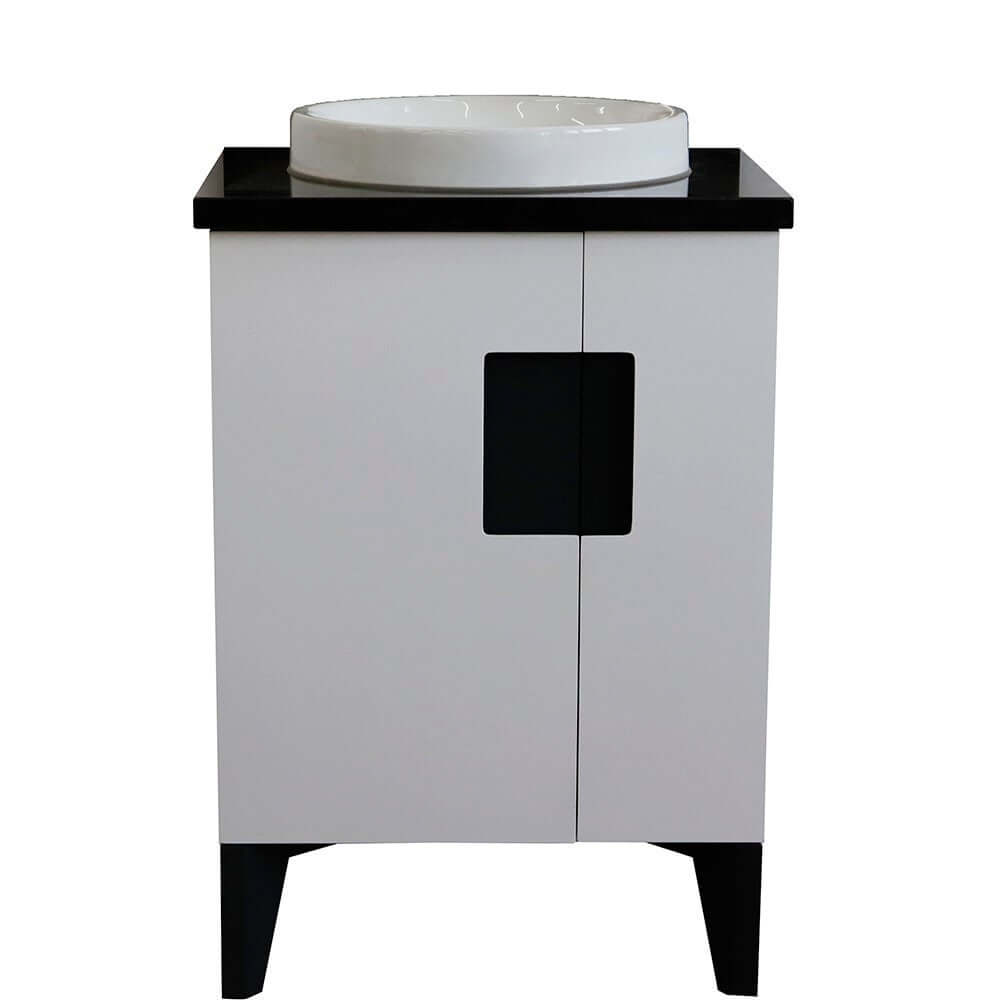 25" Single sink vanity in White finish with Black galaxy granite and round sink - 408800-25-WH-BGRD