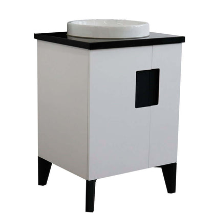 25" Single sink vanity in White finish with Black galaxy granite and round sink - 408800-25-WH-BGRD