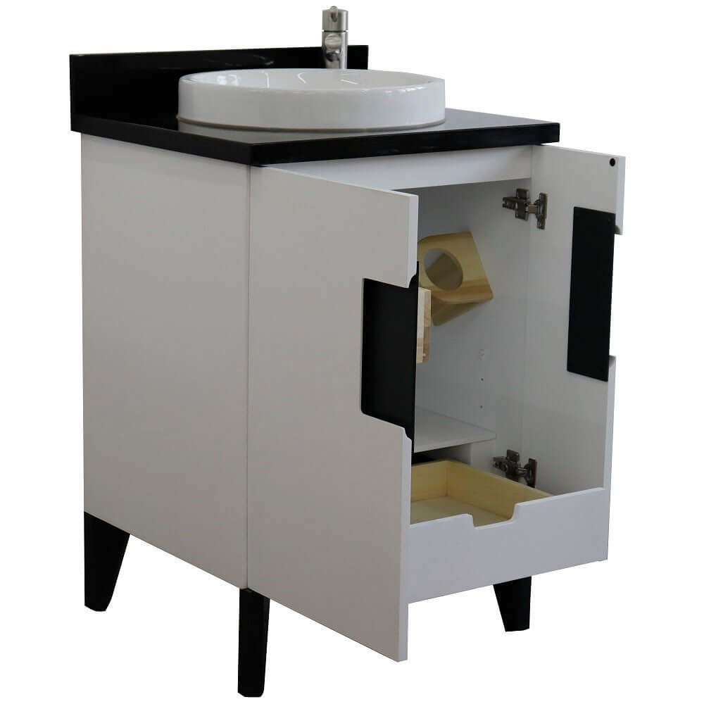 25" Single sink vanity in White finish with Black galaxy granite and round sink - 408800-25-WH-BGRD