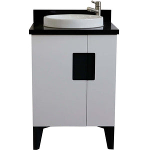 25" Single sink vanity in White finish with Black galaxy granite and round sink - 408800-25-WH-BGRD