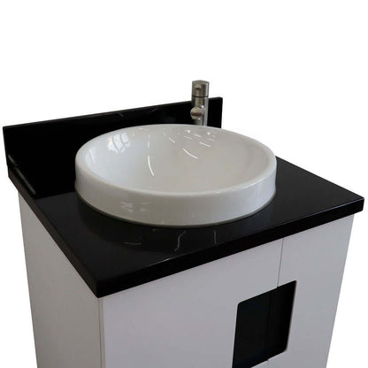 25" Single sink vanity in White finish with Black galaxy granite and round sink - 408800-25-WH-BGRD