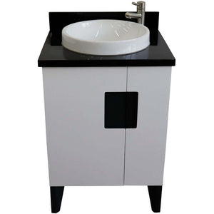 25" Single sink vanity in White finish with Black galaxy granite and round sink - 408800-25-WH-BGRD