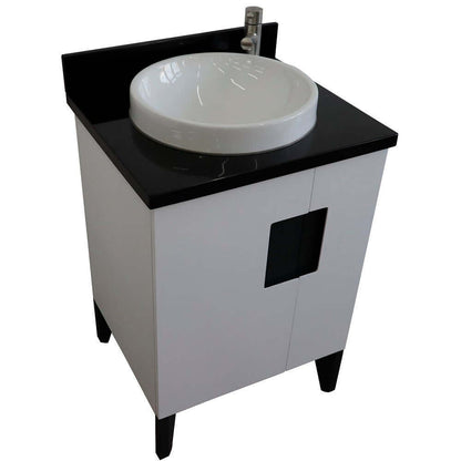 25" Single sink vanity in White finish with Black galaxy granite and round sink - 408800-25-WH-BGRD