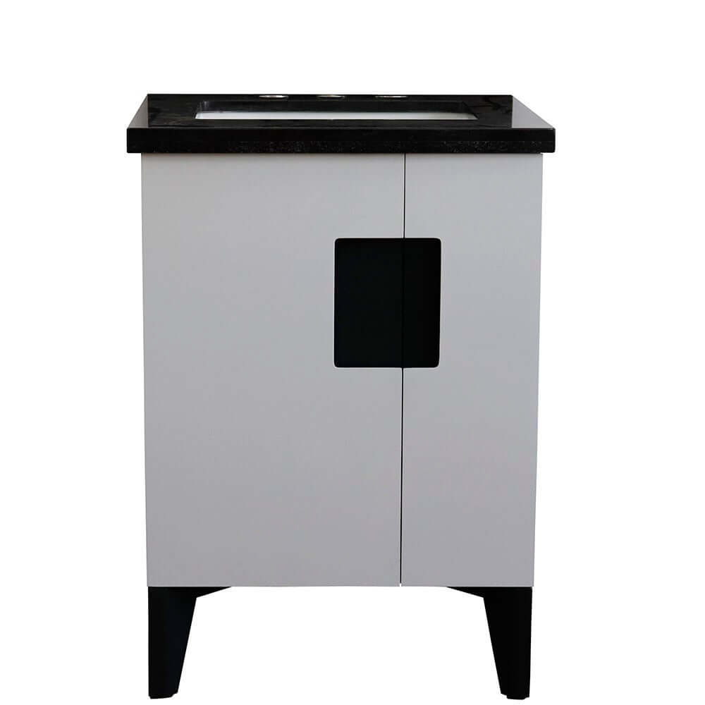 25" Single sink vanity in White finish with Black galaxy granite and rectangle sink - 408800-25-WH-BGR