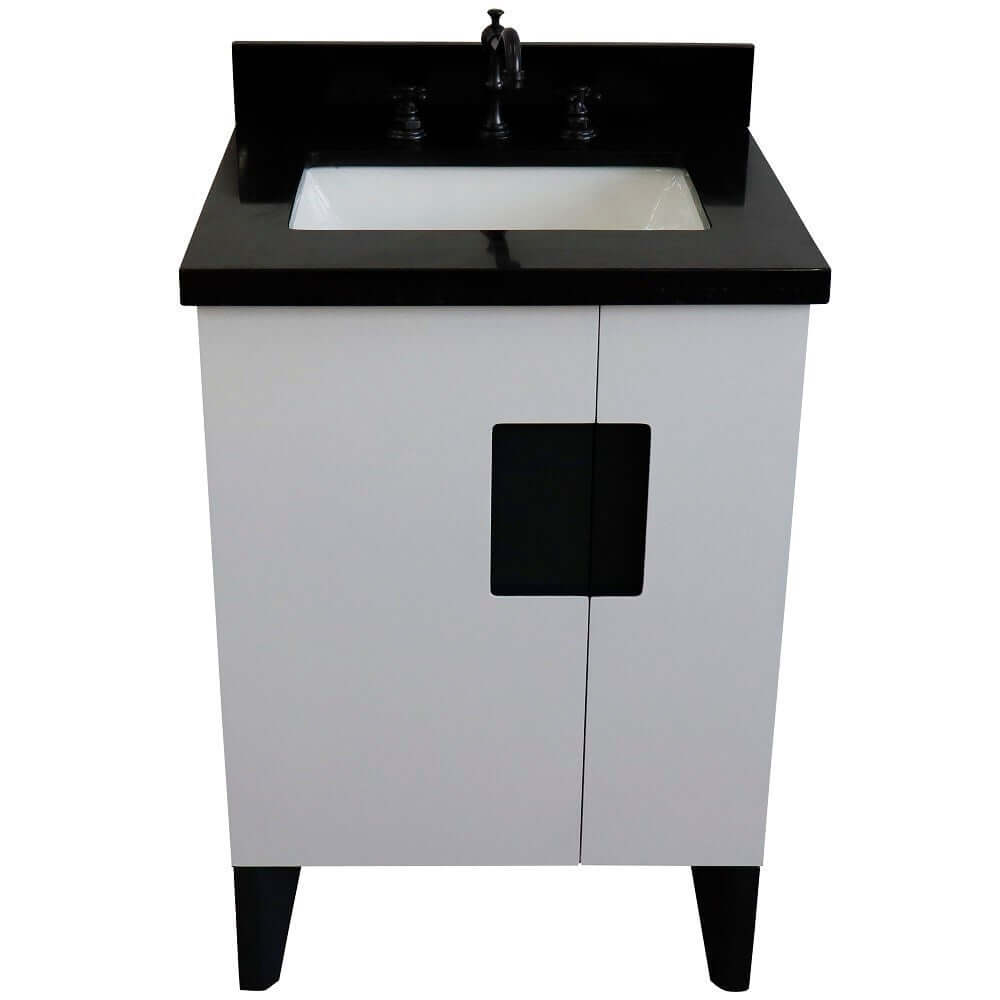 25" Single sink vanity in White finish with Black galaxy granite and rectangle sink - 408800-25-WH-BGR