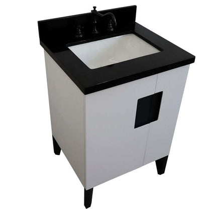 25" Single sink vanity in White finish with Black galaxy granite and rectangle sink - 408800-25-WH-BGR