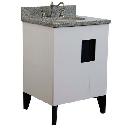 25" Single sink vanity in White finish with Gray granite and oval sink - 408800-25-WH-GYO