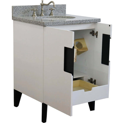 25" Single sink vanity in White finish with Gray granite and oval sink - 408800-25-WH-GYO