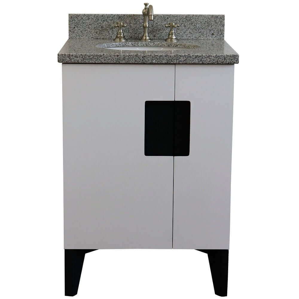 25" Single sink vanity in White finish with Gray granite and oval sink - 408800-25-WH-GYO