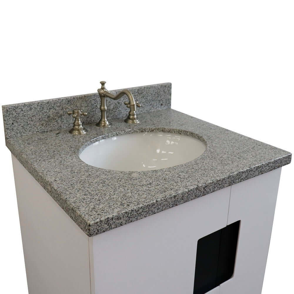 25" Single sink vanity in White finish with Gray granite and oval sink - 408800-25-WH-GYO