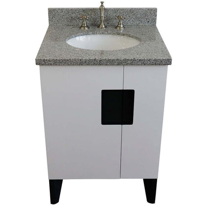 25" Single sink vanity in White finish with Gray granite and oval sink - 408800-25-WH-GYO