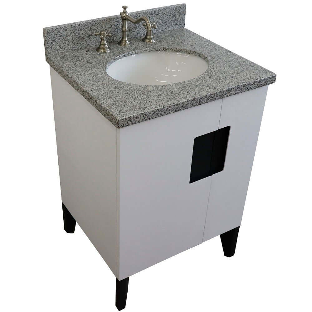 25" Single sink vanity in White finish with Gray granite and oval sink - 408800-25-WH-GYO