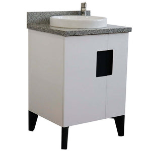 25" Single sink vanity in White finish with Gray granite and round sink - 408800-25-WH-GYRD