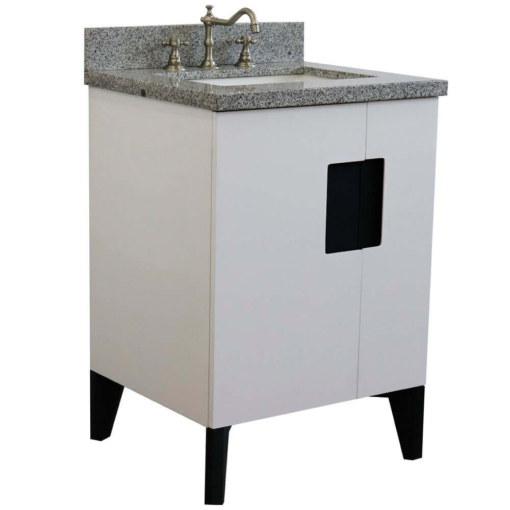 25" Single sink vanity in White finish with Gray granite and rectangle sink - 408800-25-WH-GYR