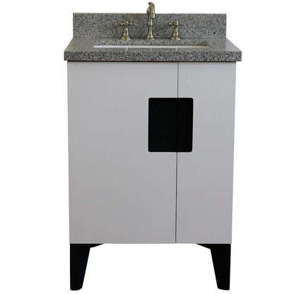 25" Single sink vanity in White finish with Gray granite and rectangle sink - 408800-25-WH-GYR