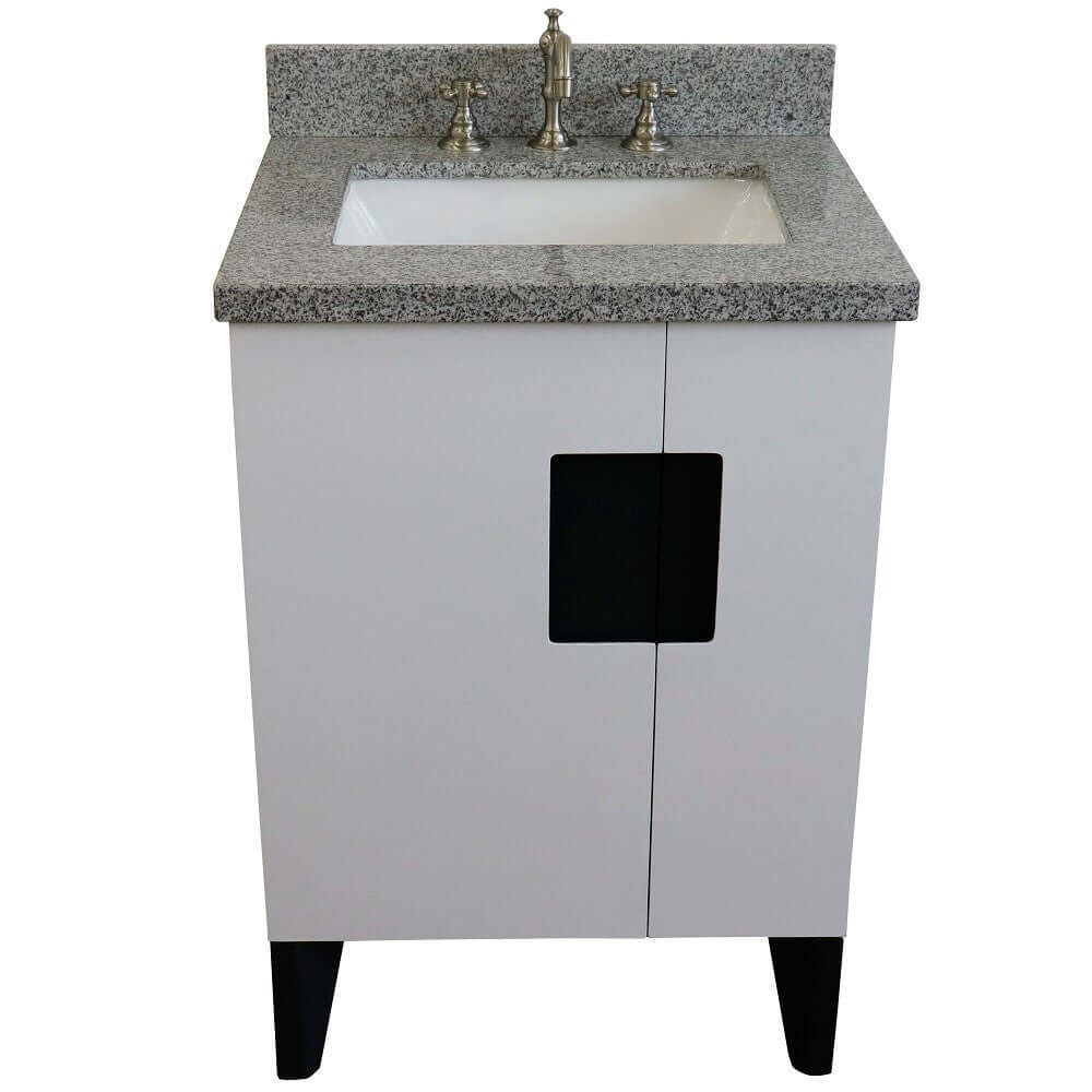 25" Single sink vanity in White finish with Gray granite and rectangle sink - 408800-25-WH-GYR