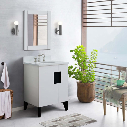 25" Single sink vanity in White finish with White quartz and oval sink - 408800-25-WH-WEO