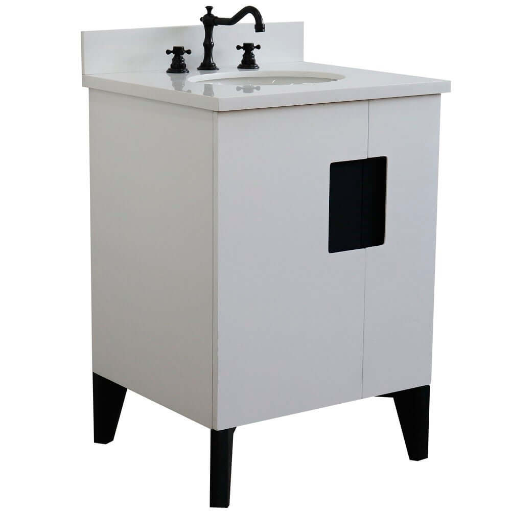 25" Single sink vanity in White finish with White quartz and oval sink - 408800-25-WH-WEO