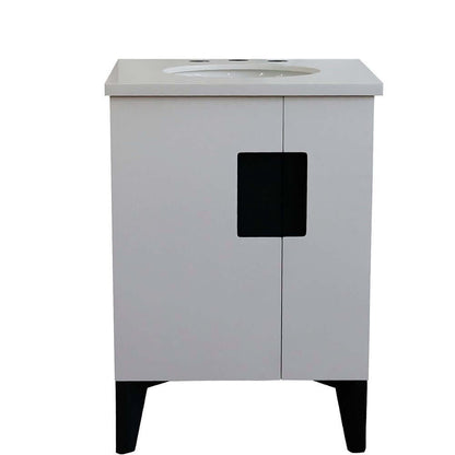 25" Single sink vanity in White finish with White quartz and oval sink - 408800-25-WH-WEO